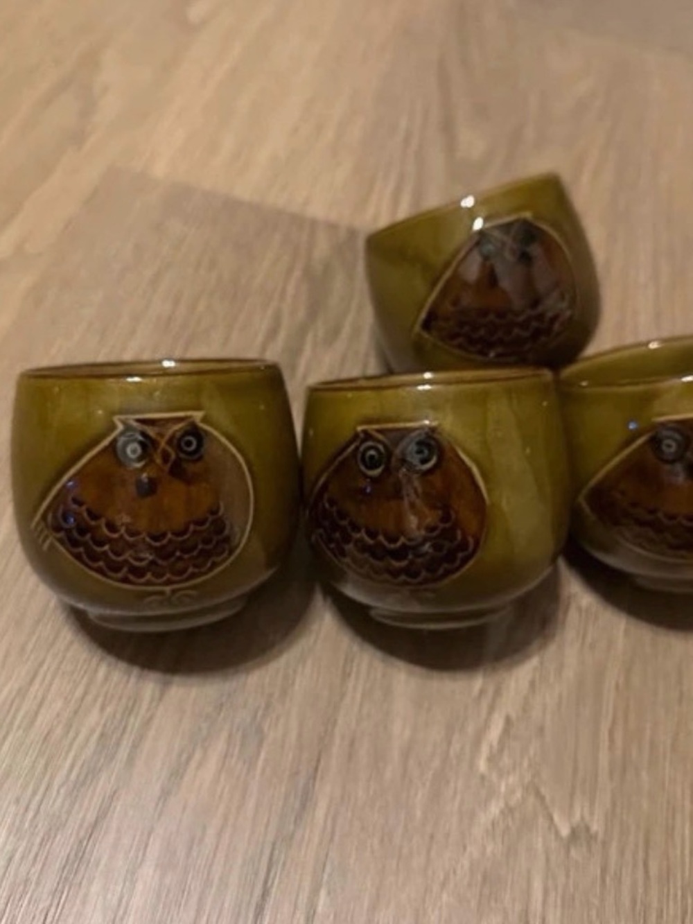 Olive Green Owl Ceramic Egg Cups - Set of 4